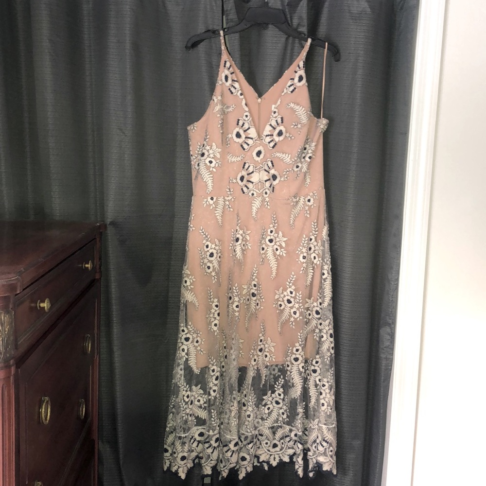 Lace Nude Blue Cocktail Prom Dress